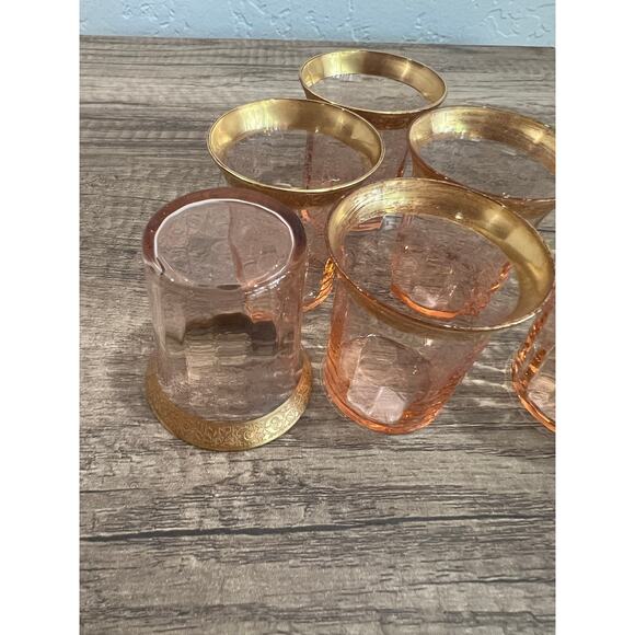 Vintage Tiffin Franciscan Rambler Rose Pink Etched Gold Rim Glasses Set of 6 - Picture 8 of 11